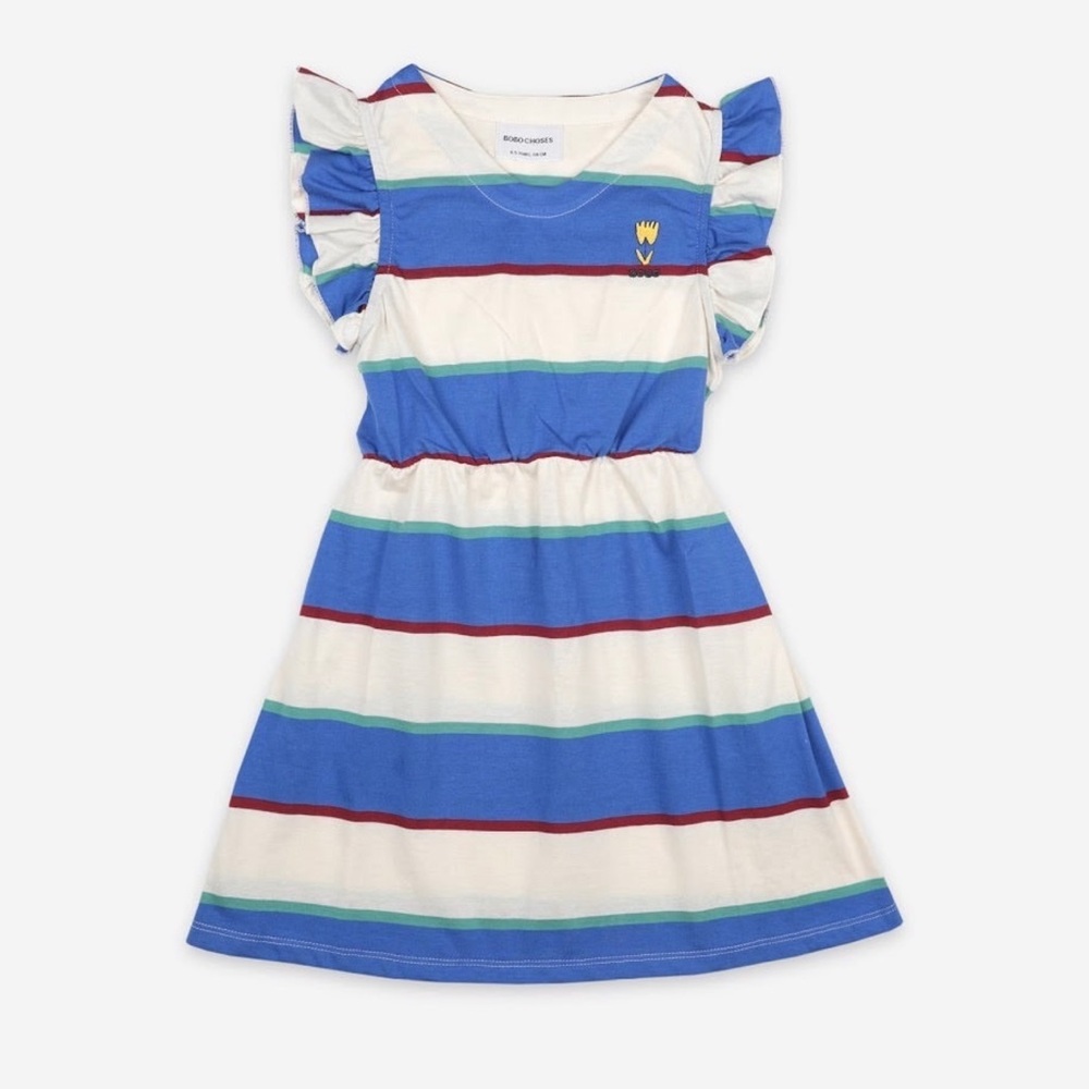 🏷 Bobo Choses Stripes Jersey Ruffle Dress 💙🤍💙🤍